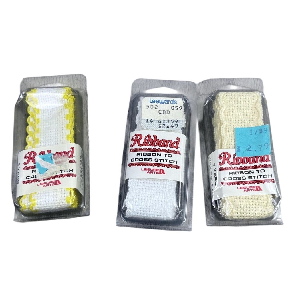 Leisure Arts Ribbond Ribbon Cross Stitch Lot 3‎ White Yellow Cream 1yd